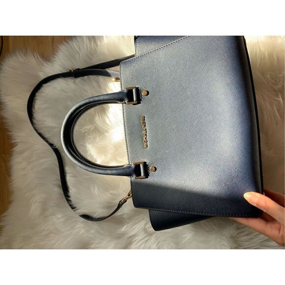 Michael Kors Leather Satchel / Tote Navy Blue - Picture 10 of 12